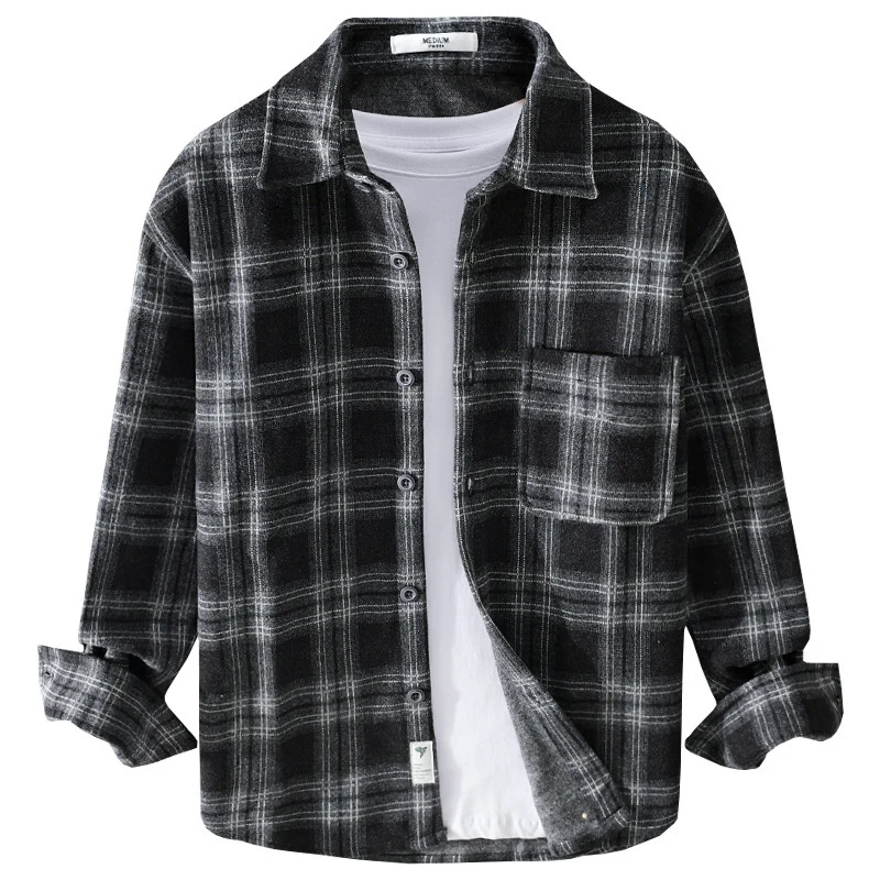 Herren Karo-Flanell-Overshirt mit Brusttasche und Relaxed-Fit Drune