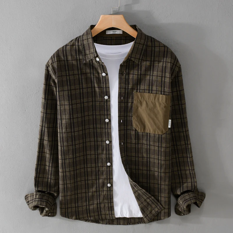 Herren Kariertes Overshirt im Relaxed-Fit mit kontrastreicher Brusttasche Drune