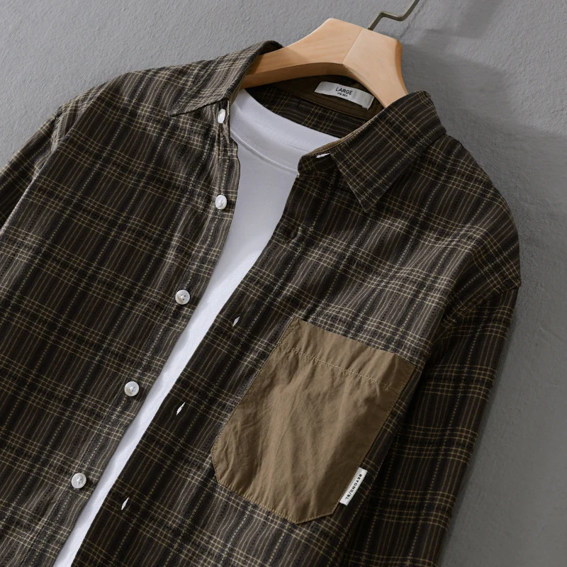 Herren Kariertes Overshirt im Relaxed-Fit mit kontrastreicher Brusttasche Drune
