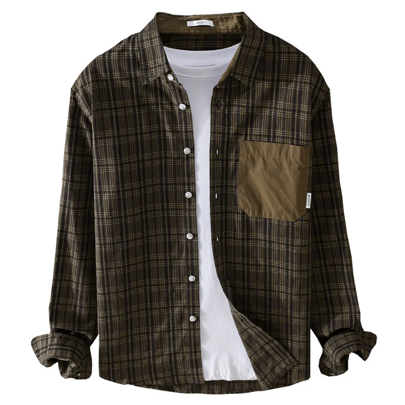 Herren Kariertes Overshirt im Relaxed-Fit mit kontrastreicher Brusttasche Drune