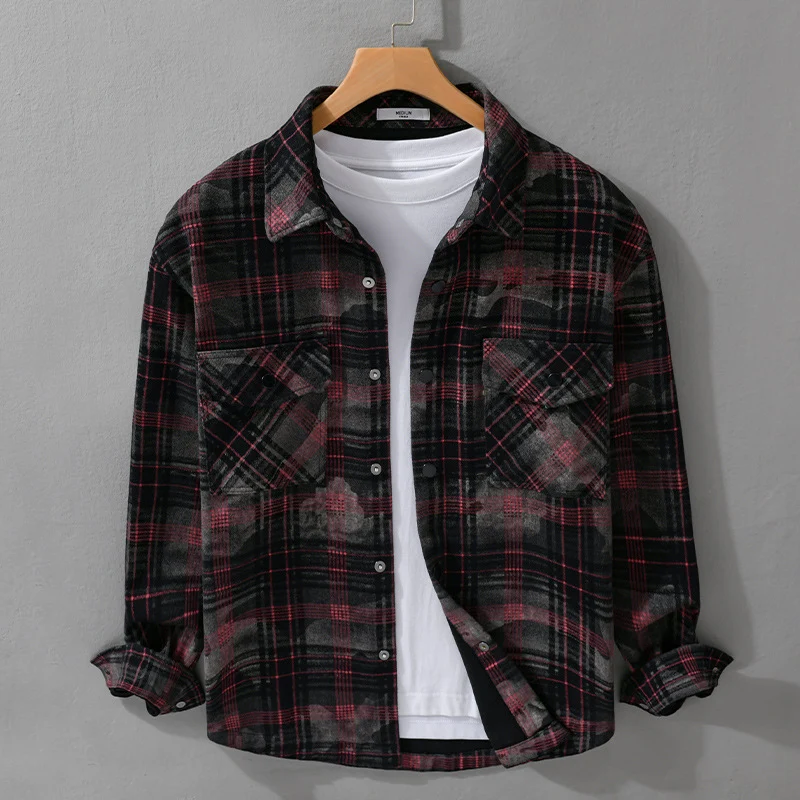 Herren Kariertes Overshirt aus flauschigem Flanell mit Brusttaschen Drune