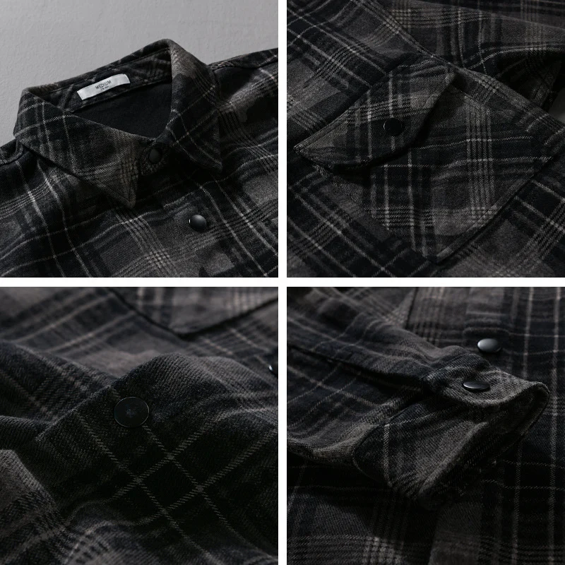 Herren Kariertes Overshirt aus flauschigem Flanell mit Brusttaschen Drune