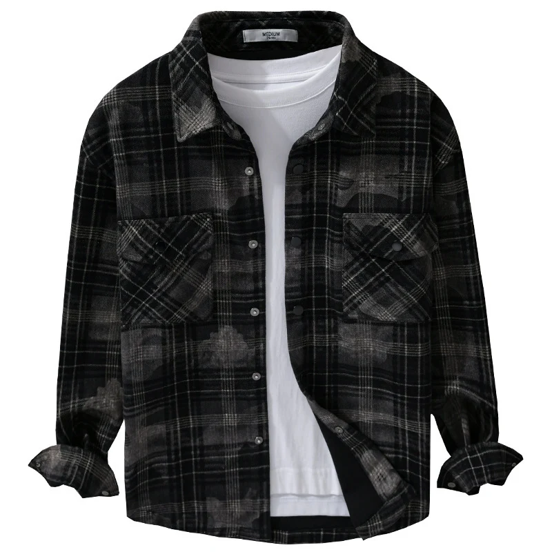 Herren Kariertes Overshirt aus flauschigem Flanell mit Brusttaschen Drune