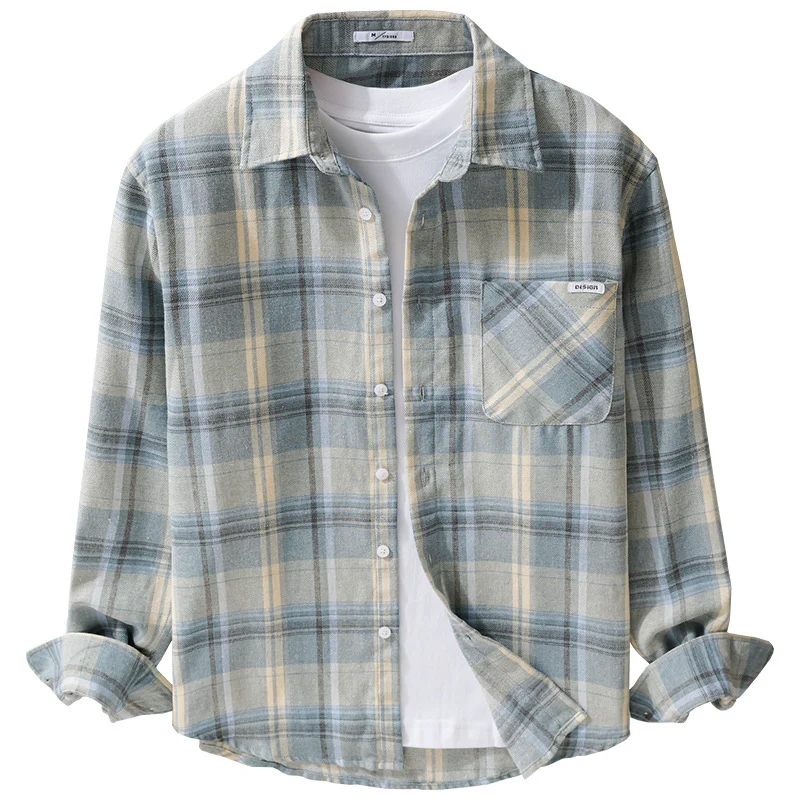 Herren Kariertes Leichtes Flanell-Overshirt mit Brusttasche und Relaxed-Fit Drune
