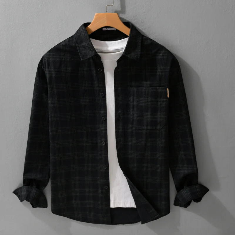 Herren Kariertes Hemdjacken-Overshirt aus leichtem Twill mit Brusttasche Drune