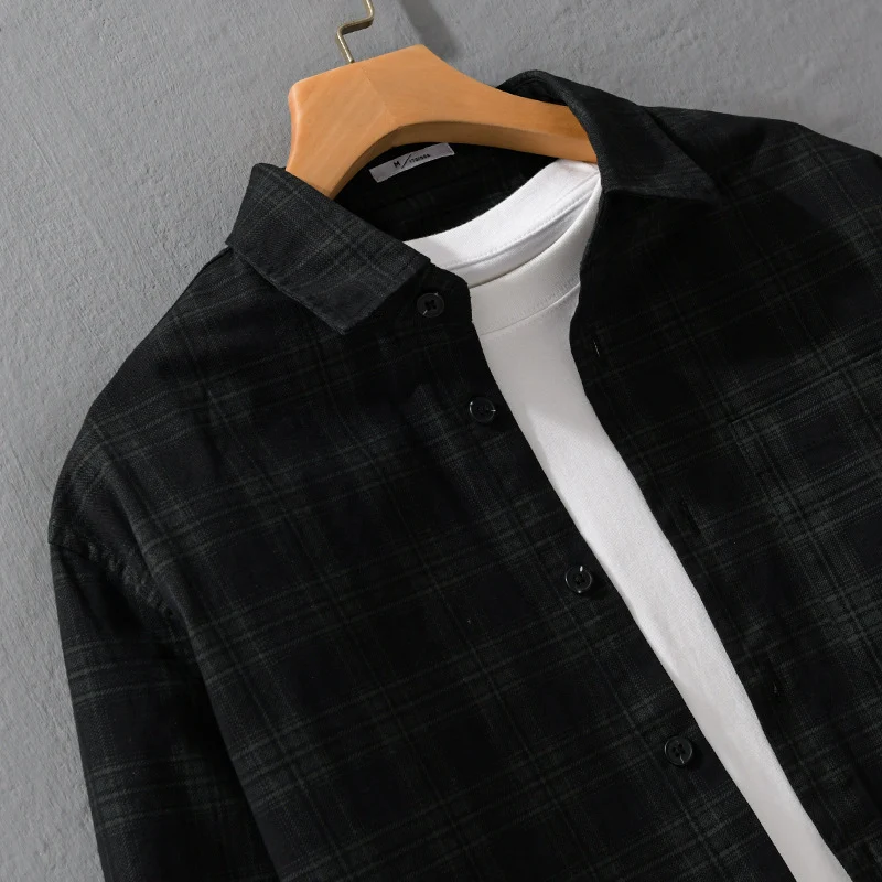 Herren Kariertes Hemdjacken-Overshirt aus leichtem Twill mit Brusttasche Drune