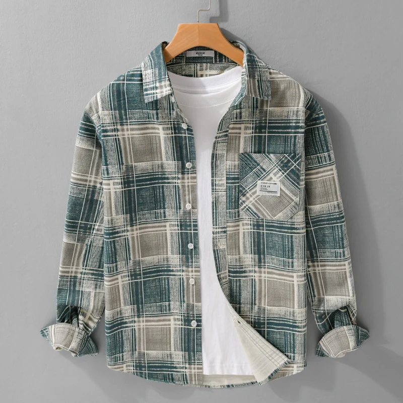 Herren Kariertes Hemdjacken-Overshirt aus Baumwollmix mit texturierter Webstruktur und Brusttasche Drune