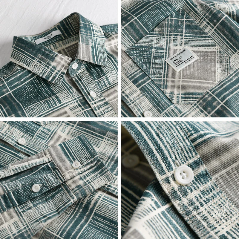 Herren Kariertes Hemdjacken-Overshirt aus Baumwollmix mit texturierter Webstruktur und Brusttasche Drune