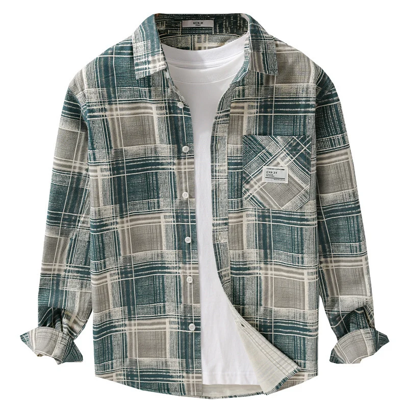 Herren Kariertes Hemdjacken-Overshirt aus Baumwollmix mit texturierter Webstruktur und Brusttasche Drune