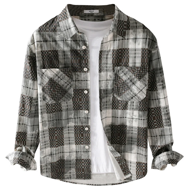 Herren kariertes Flanellhemd mit aufgesetzten Brusttaschen und relaxed Fit Drune