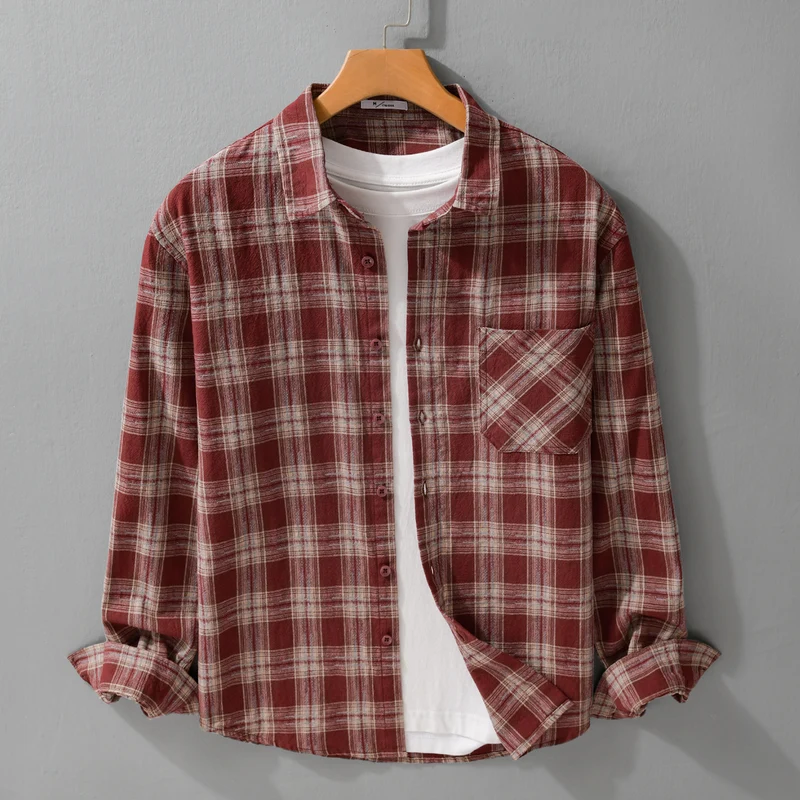 Herren Kariertes Flanell-Überhemd im Vintage‑Look mit aufgesetzter Brusttasche und legerer Passform Drune