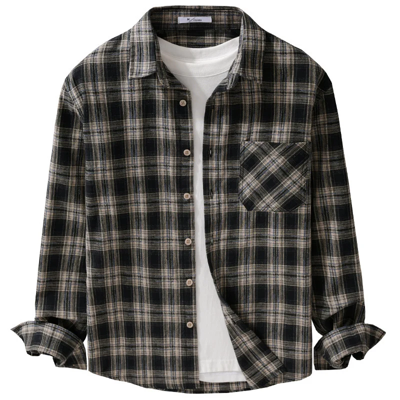 Herren Kariertes Flanell-Überhemd im Vintage‑Look mit aufgesetzter Brusttasche und legerer Passform Drune