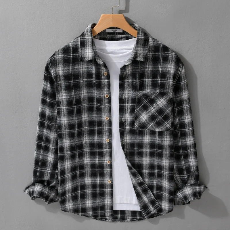 Herren Kariertes Flanell-Overshirt mit weicher Baumwollstruktur, Brusttasche und Relaxed-Fit Drune