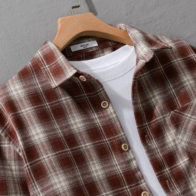 Herren Kariertes Flanell-Overshirt mit weicher Baumwollstruktur, Brusttasche und Relaxed-Fit Drune