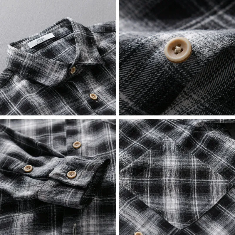 Herren Kariertes Flanell-Overshirt mit weicher Baumwollstruktur, Brusttasche und Relaxed-Fit Drune
