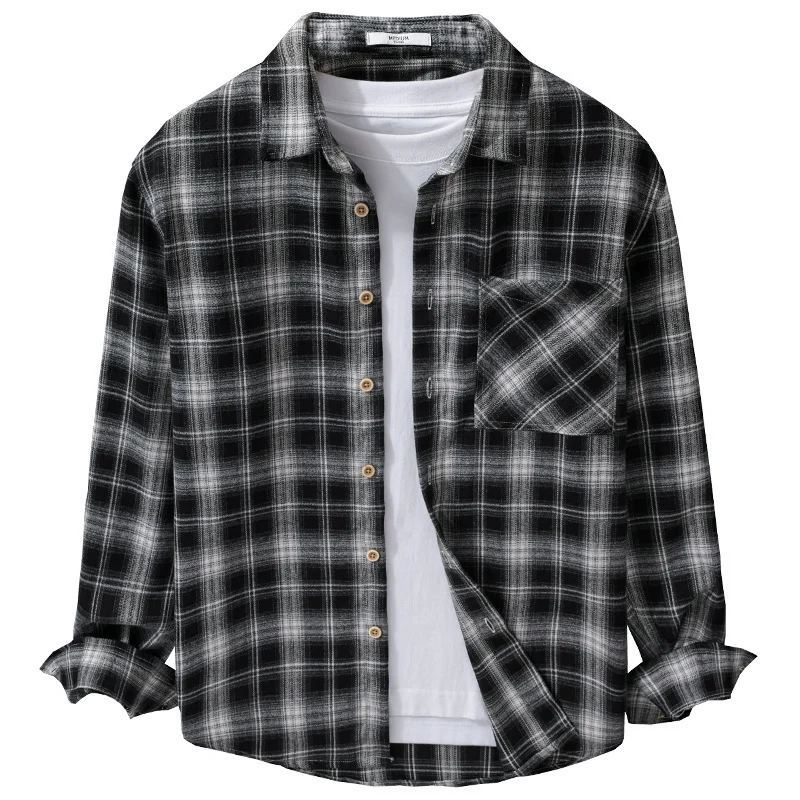 Herren Kariertes Flanell-Overshirt mit weicher Baumwollstruktur, Brusttasche und Relaxed-Fit Drune