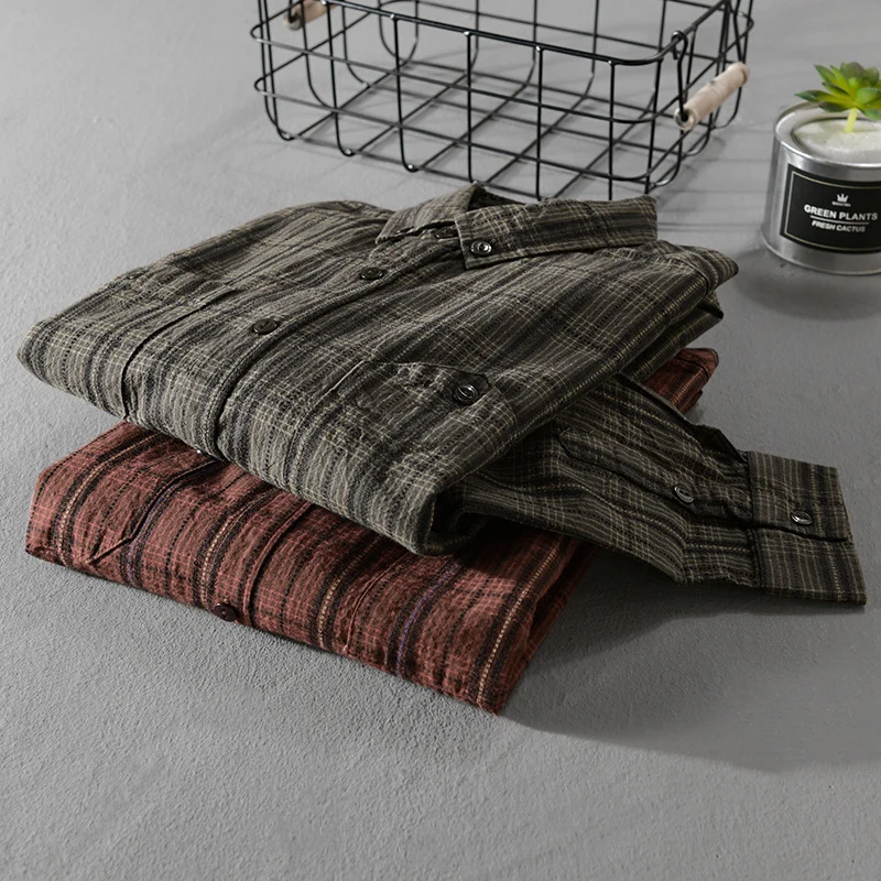 Herren Kariertes Flanell-Overshirt mit Button-Down-Kragen und aufgesetzten Brusttaschen Drune