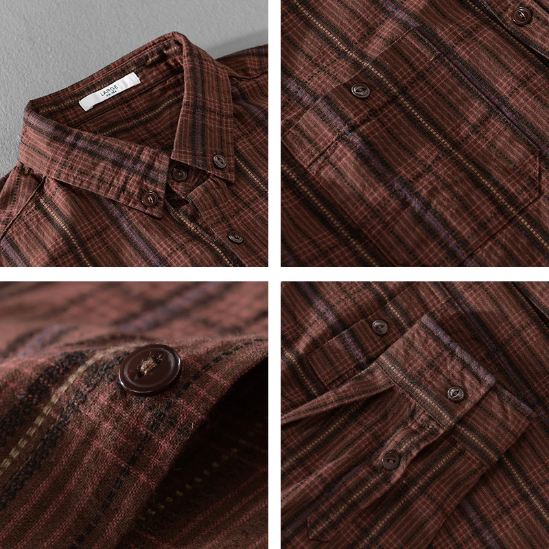 Herren Kariertes Flanell-Overshirt mit Button-Down-Kragen und aufgesetzten Brusttaschen Drune