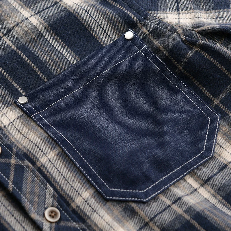 Herren kariertes Flanell-Overshirt im Relaxed-Fit mit kontrastierter Brusttasche Drune