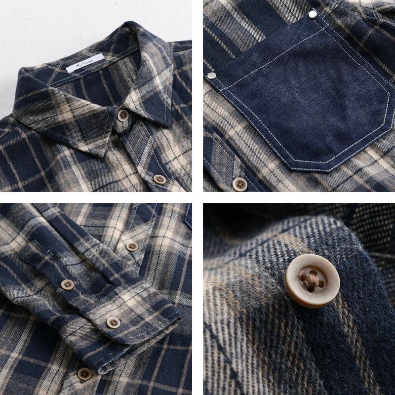 Herren kariertes Flanell-Overshirt im Relaxed-Fit mit kontrastierter Brusttasche Drune