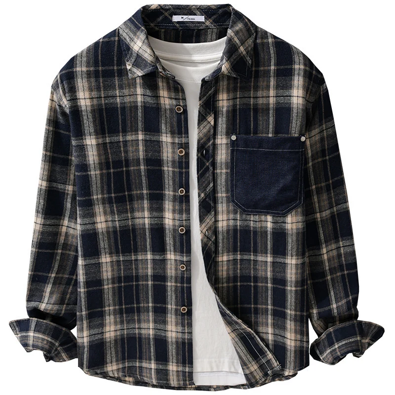 Herren kariertes Flanell-Overshirt im Relaxed-Fit mit kontrastierter Brusttasche Drune