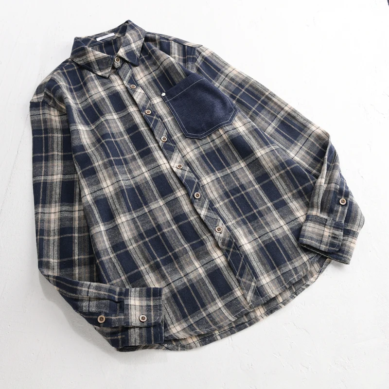 Herren kariertes Flanell-Overshirt im Relaxed-Fit mit kontrastierter Brusttasche Drune