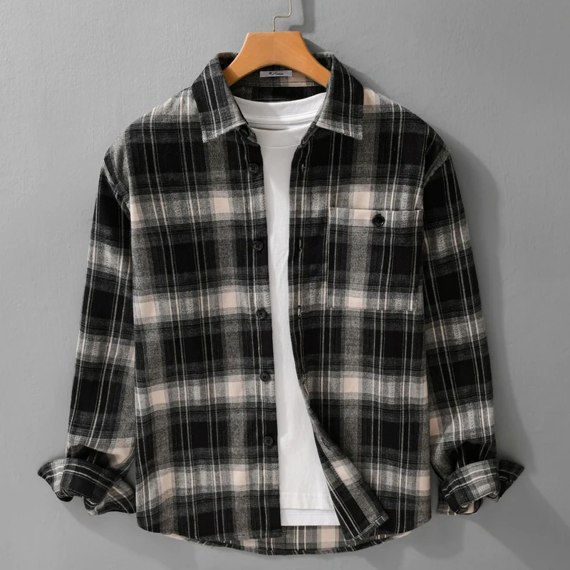 Herren Kariertes Flanell‑Hemdjacke im Overshirt‑Stil mit weich gebürsteter Oberfläche Drune