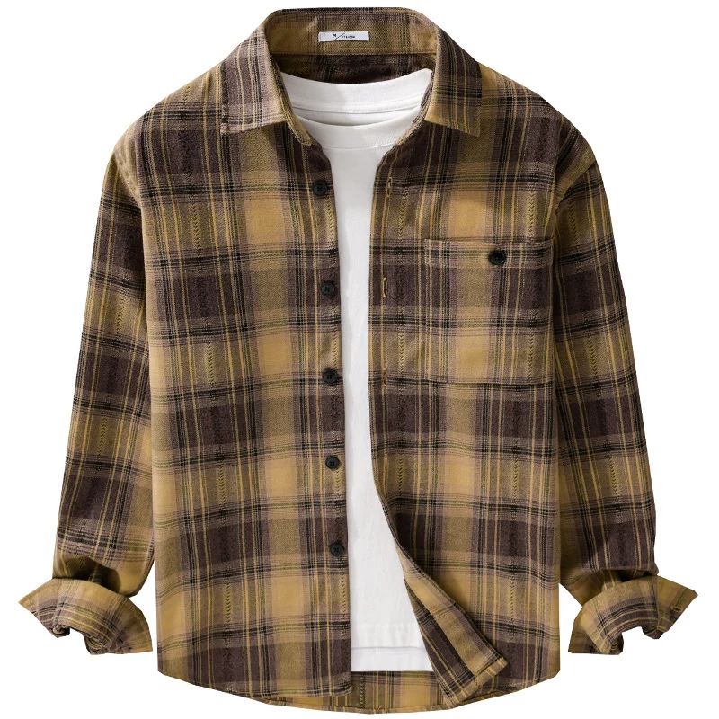 Herren Kariertes Flanell‑Hemdjacke im Overshirt‑Stil mit weich gebürsteter Oberfläche Drune