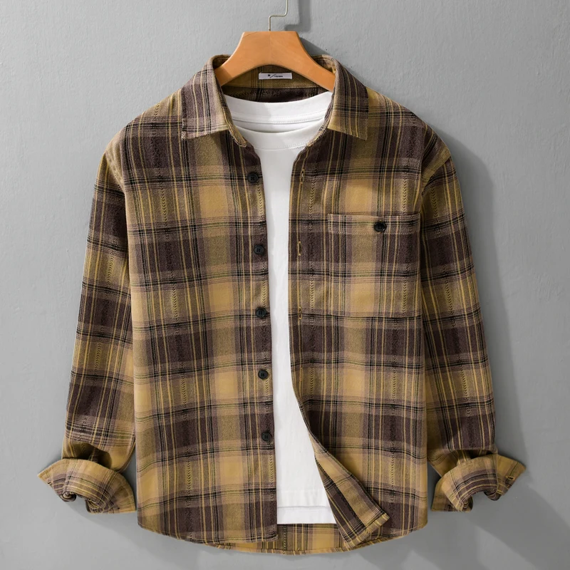 Herren Kariertes Flanell‑Hemdjacke im Overshirt‑Stil mit weich gebürsteter Oberfläche Drune
