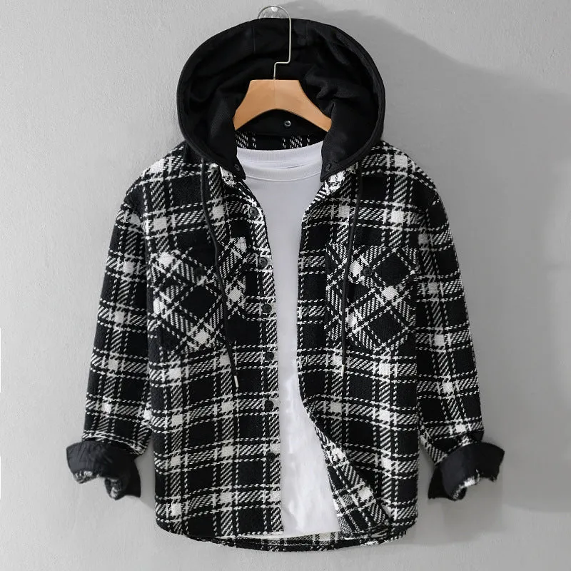 Herren Karierter Overshirt mit gesteppter Kapuze und Thermofutter Drune
