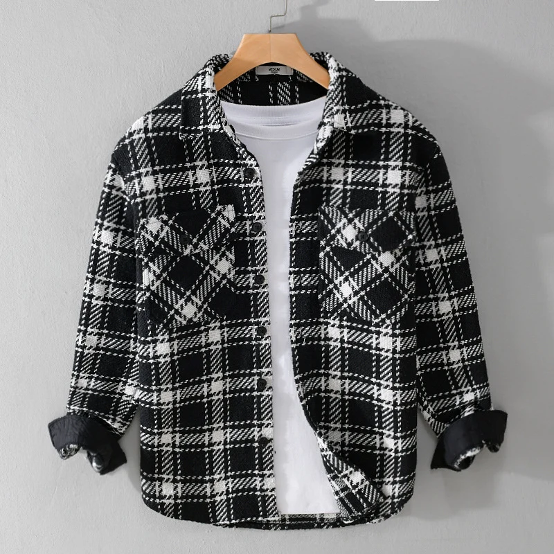Herren Karierter Overshirt mit gesteppter Kapuze und Thermofutter Drune
