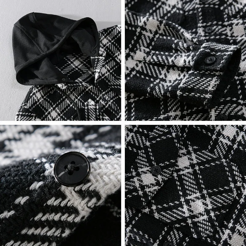 Herren Karierter Overshirt mit gesteppter Kapuze und Thermofutter Drune