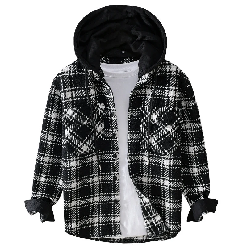 Herren Karierter Overshirt mit gesteppter Kapuze und Thermofutter Drune
