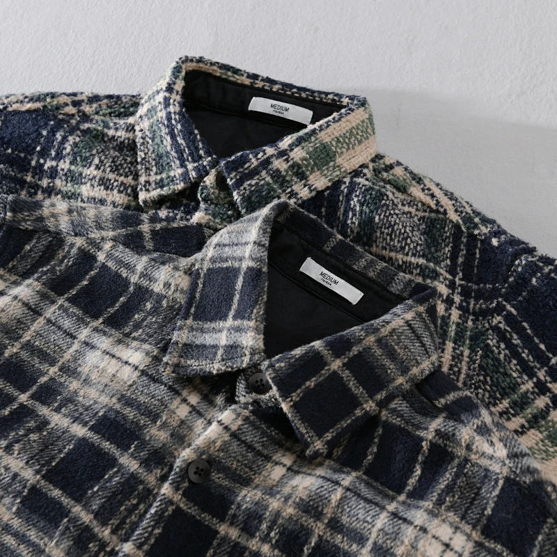 Herren Karierter Overshirt aus Teddyfleece mit aufgesetzter Brusttasche und verdeckter Knopfleiste Drune