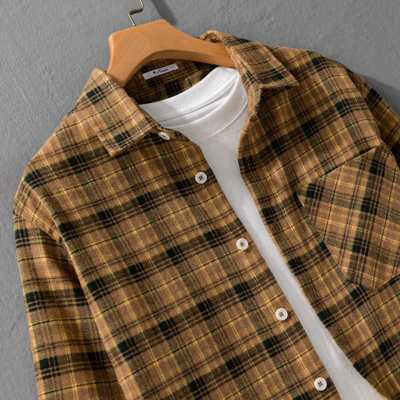 Herren Karierter Flanell-Überhemd mit softer Struktur und aufgesetzter Brusttasche Drune
