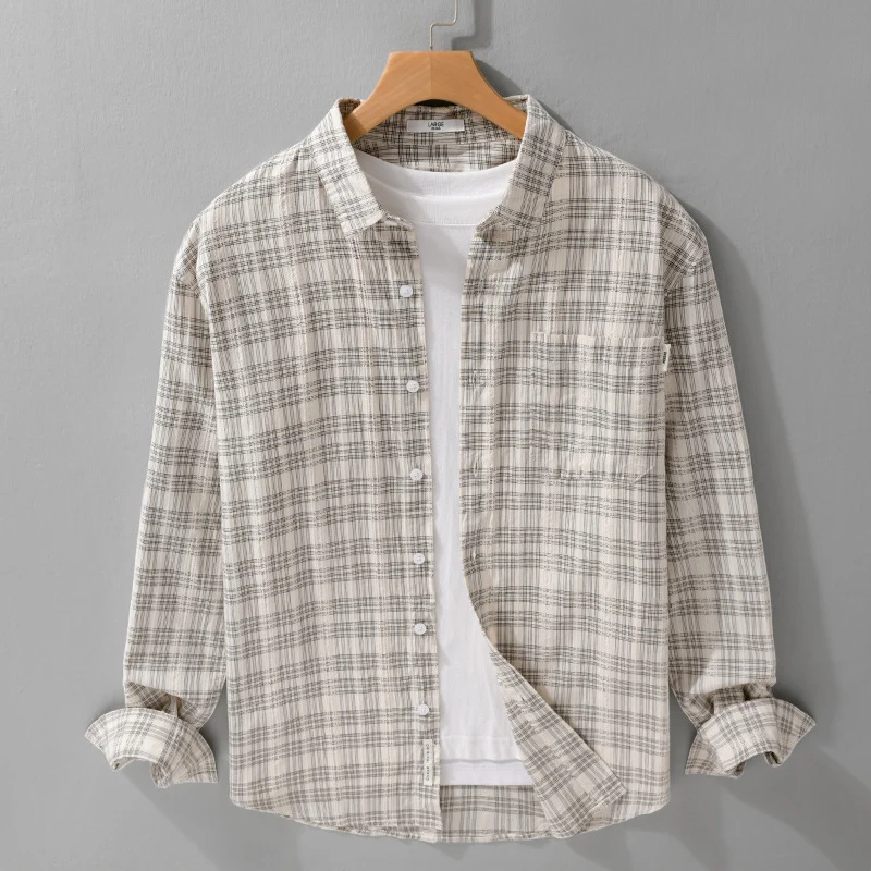 Herren Karierter Baumwoll-Overshirt im Relaxed-Fit mit Brusttasche und Soft‑Touch Drune