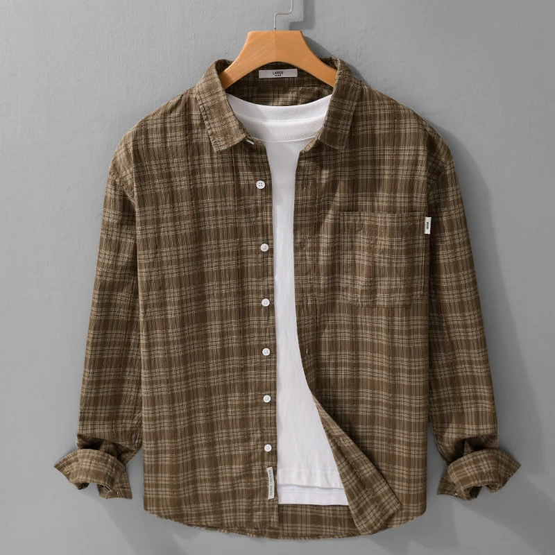 Herren Karierter Baumwoll-Overshirt im Relaxed-Fit mit Brusttasche und Soft‑Touch Drune
