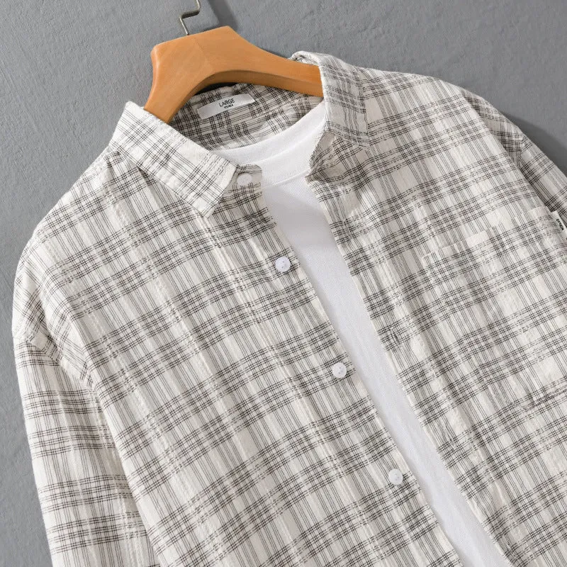 Herren Karierter Baumwoll-Overshirt im Relaxed-Fit mit Brusttasche und Soft‑Touch Drune
