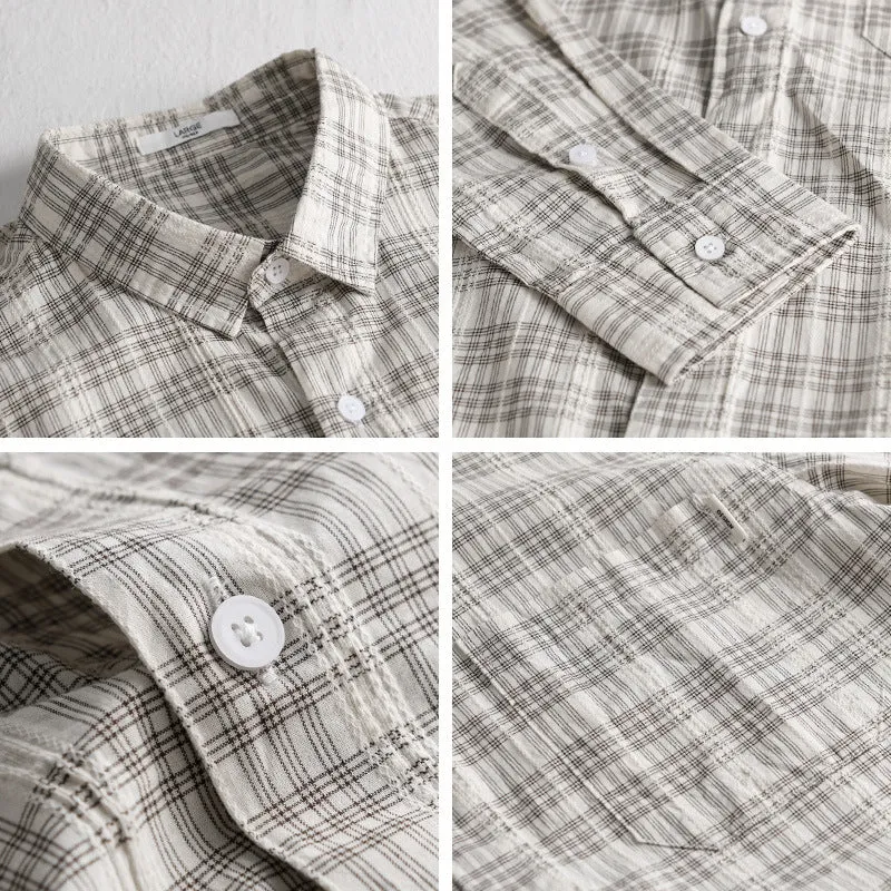 Herren Karierter Baumwoll-Overshirt im Relaxed-Fit mit Brusttasche und Soft‑Touch Drune