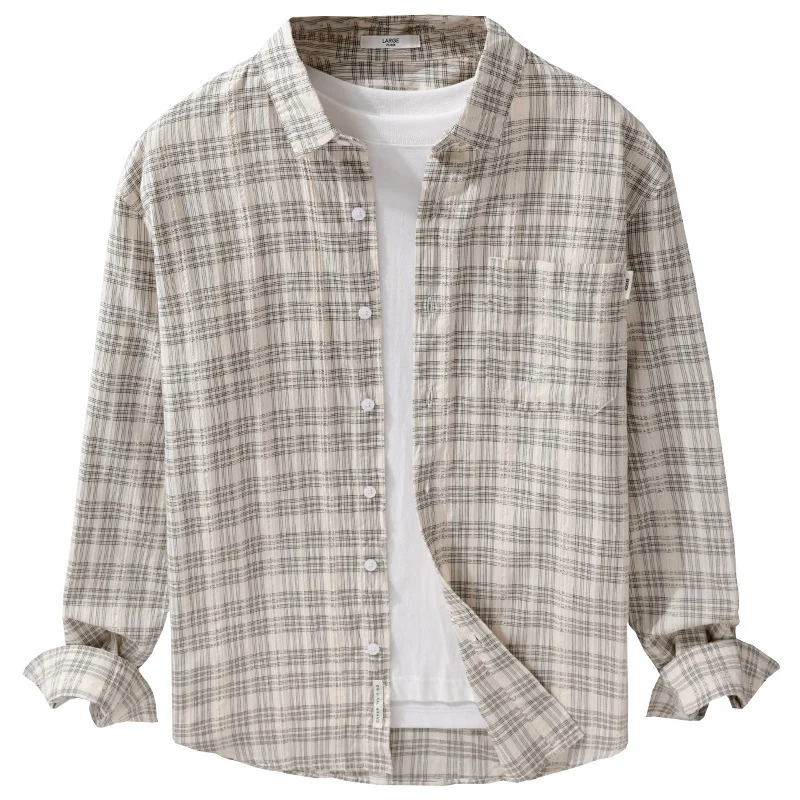 Herren Karierter Baumwoll-Overshirt im Relaxed-Fit mit Brusttasche und Soft‑Touch Drune