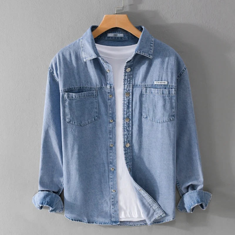 Herren Jeans-Worker-Overshirt im Hemdjacken-Stil mit Brusttaschen Drune
