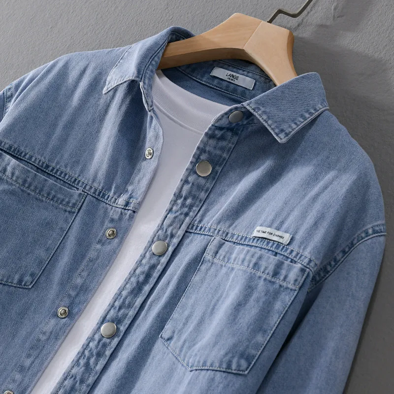 Herren Jeans-Worker-Overshirt im Hemdjacken-Stil mit Brusttaschen Drune