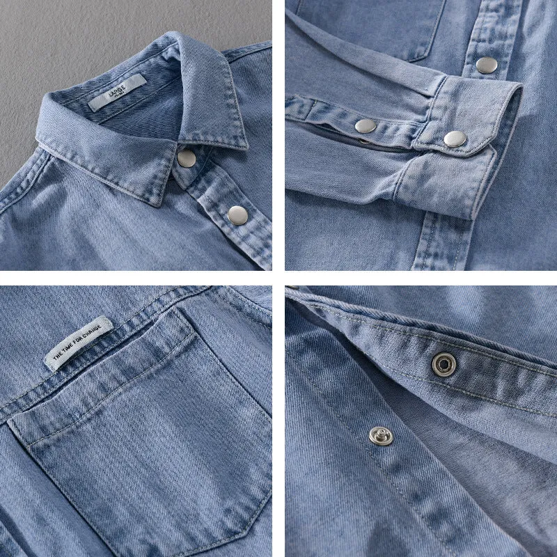 Herren Jeans-Worker-Overshirt im Hemdjacken-Stil mit Brusttaschen Drune
