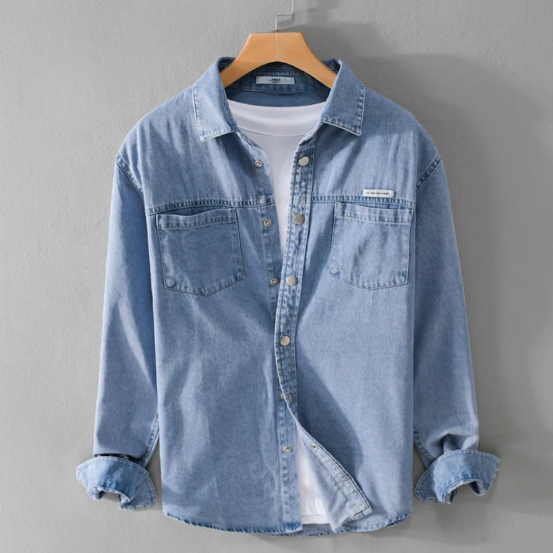 Herren Jeans-Worker-Overshirt im Hemdjacken-Stil mit Brusttaschen Drune