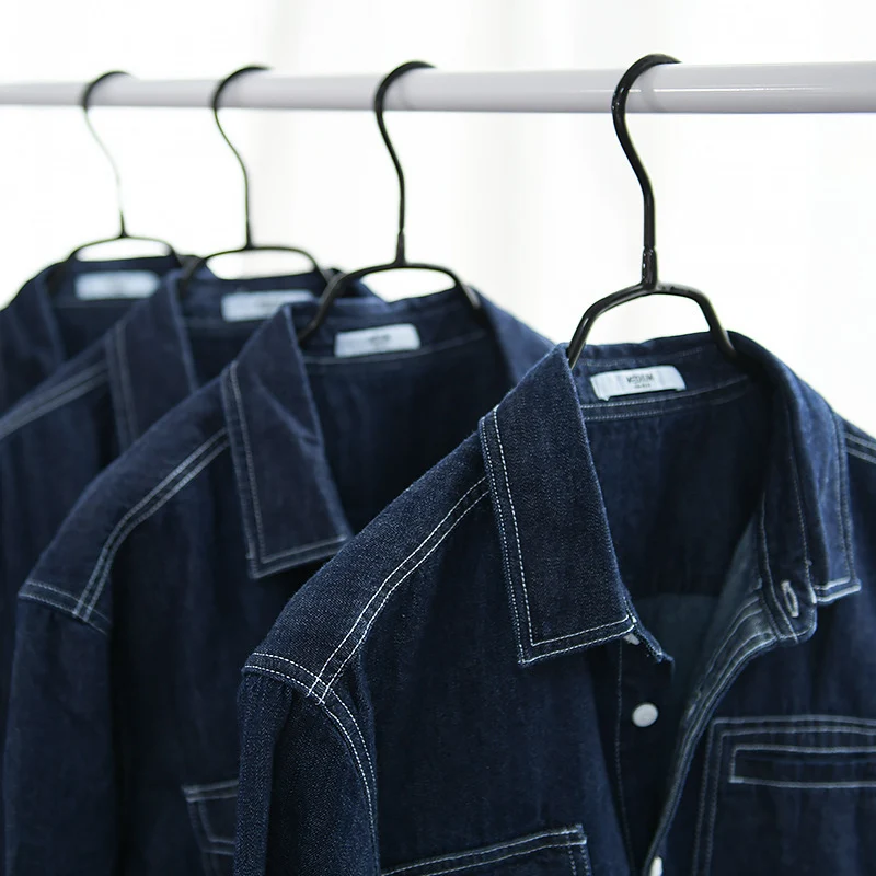 Herren Jeans-Overshirt im Worker-Stil mit doppelten Brusttaschen und kontrastierenden Ziernähten Drune