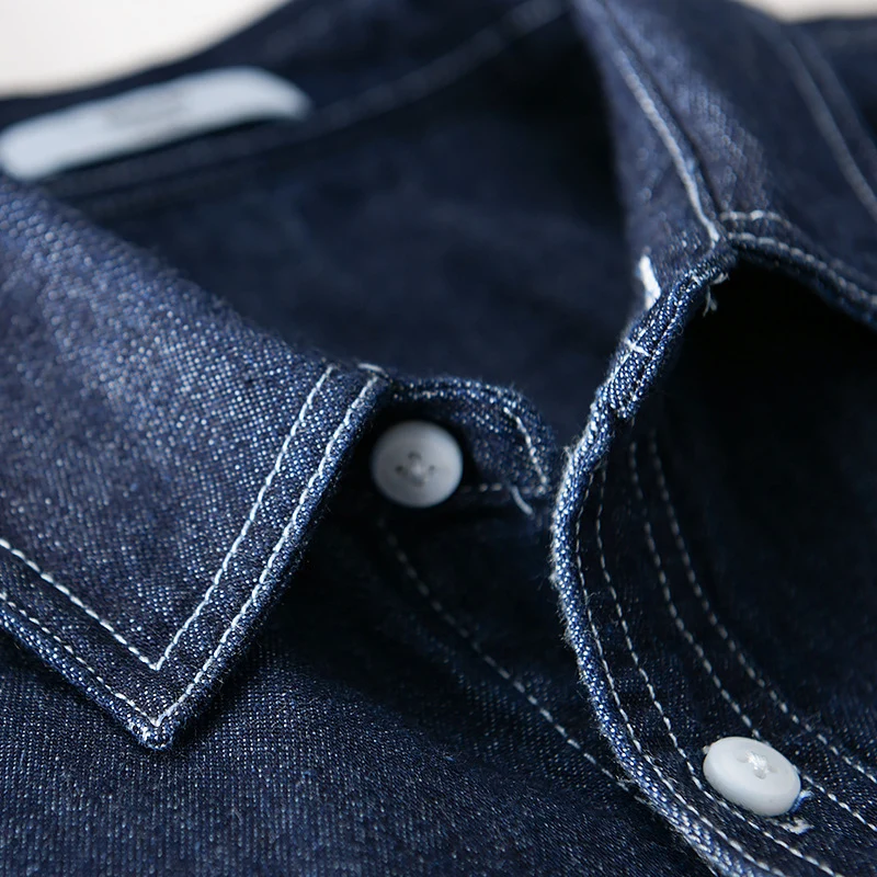 Herren Jeans-Overshirt im Worker-Stil mit doppelten Brusttaschen und kontrastierenden Ziernähten Drune