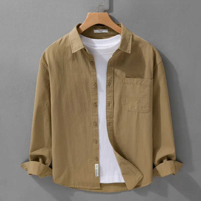 Herren Hemdjacken-Overshirt aus softem Baumwoll-Twill mit Relaxed-Fit und aufgesetzter Brusttasche Drune