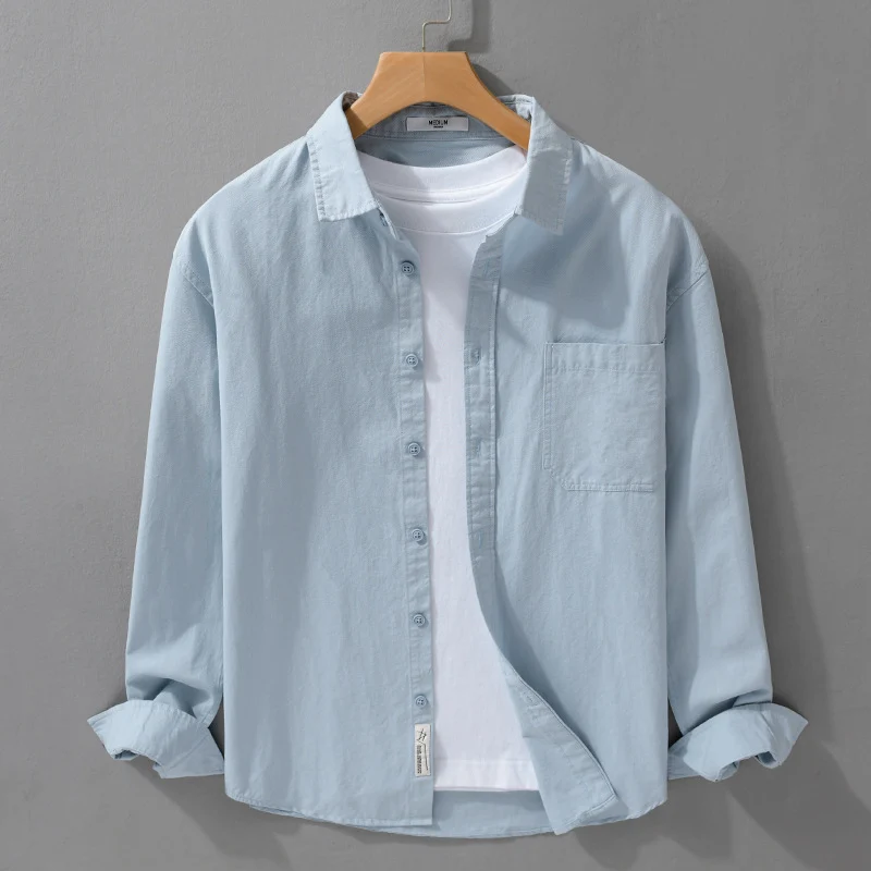 Herren Hemdjacken-Overshirt aus softem Baumwoll-Twill mit Relaxed-Fit und aufgesetzter Brusttasche Drune