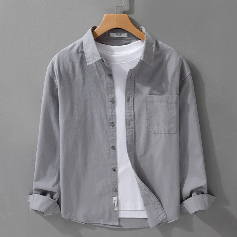 Herren Hemdjacken-Overshirt aus softem Baumwoll-Twill mit Relaxed-Fit und aufgesetzter Brusttasche Drune