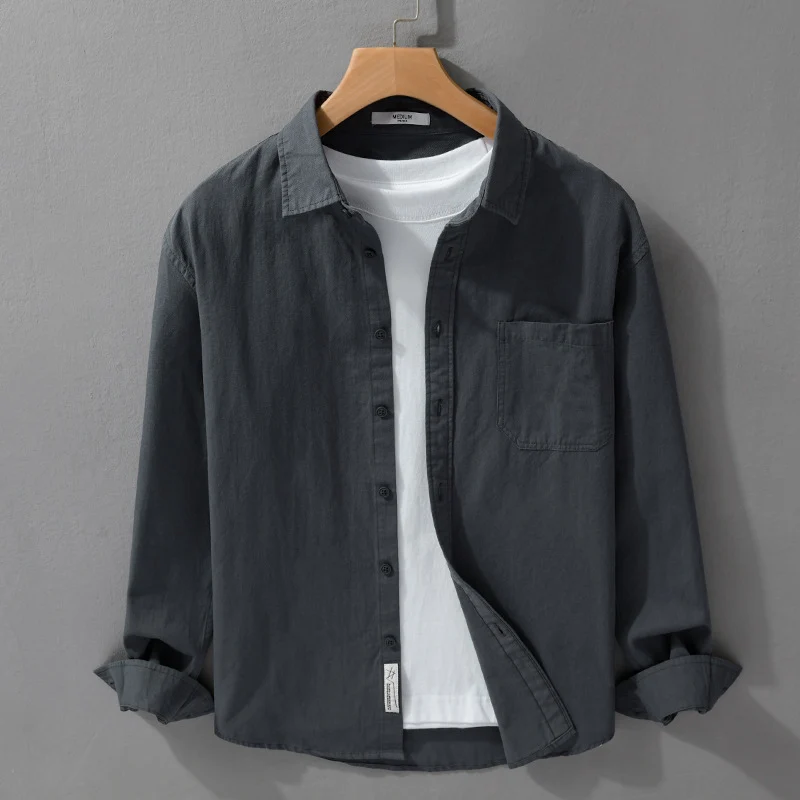 Herren Hemdjacken-Overshirt aus softem Baumwoll-Twill mit Relaxed-Fit und aufgesetzter Brusttasche Drune